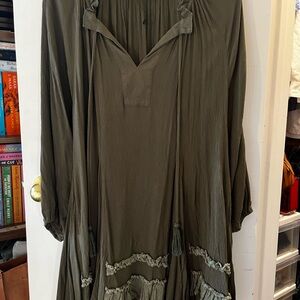 Olive Green Boho Dress with Tassels